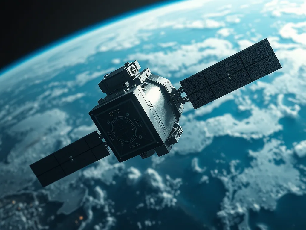 Satellite in orbita terrestre con vista sul pianeta dallo spazio