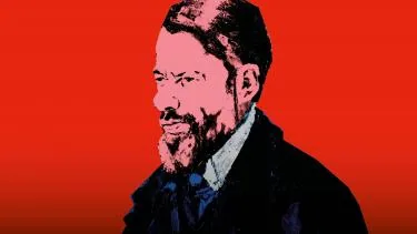 Ritratto stilizzato di Max Weber su sfondo rosso: il pensiero critico del sociologo tedesco applicato al presente digitale