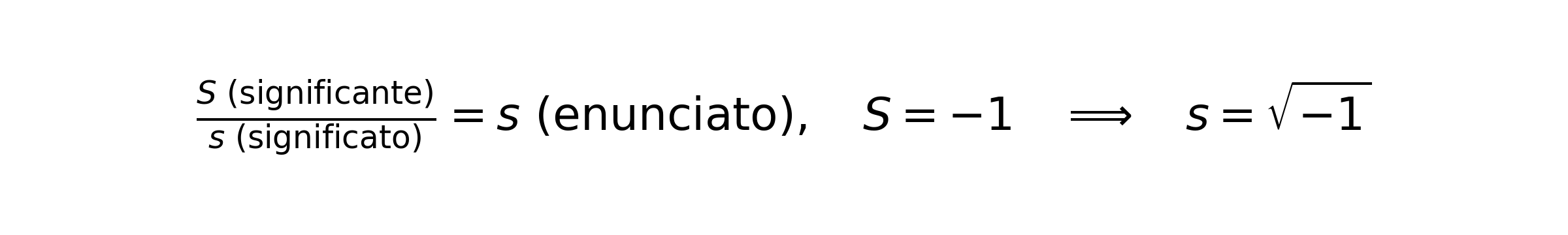 Formula di Lacan: S, significante, diviso s, significato, è uguale a s, enunciato; ponendo S uguale a meno uno, si ottiene s uguale alla radice quadrata di meno uno.