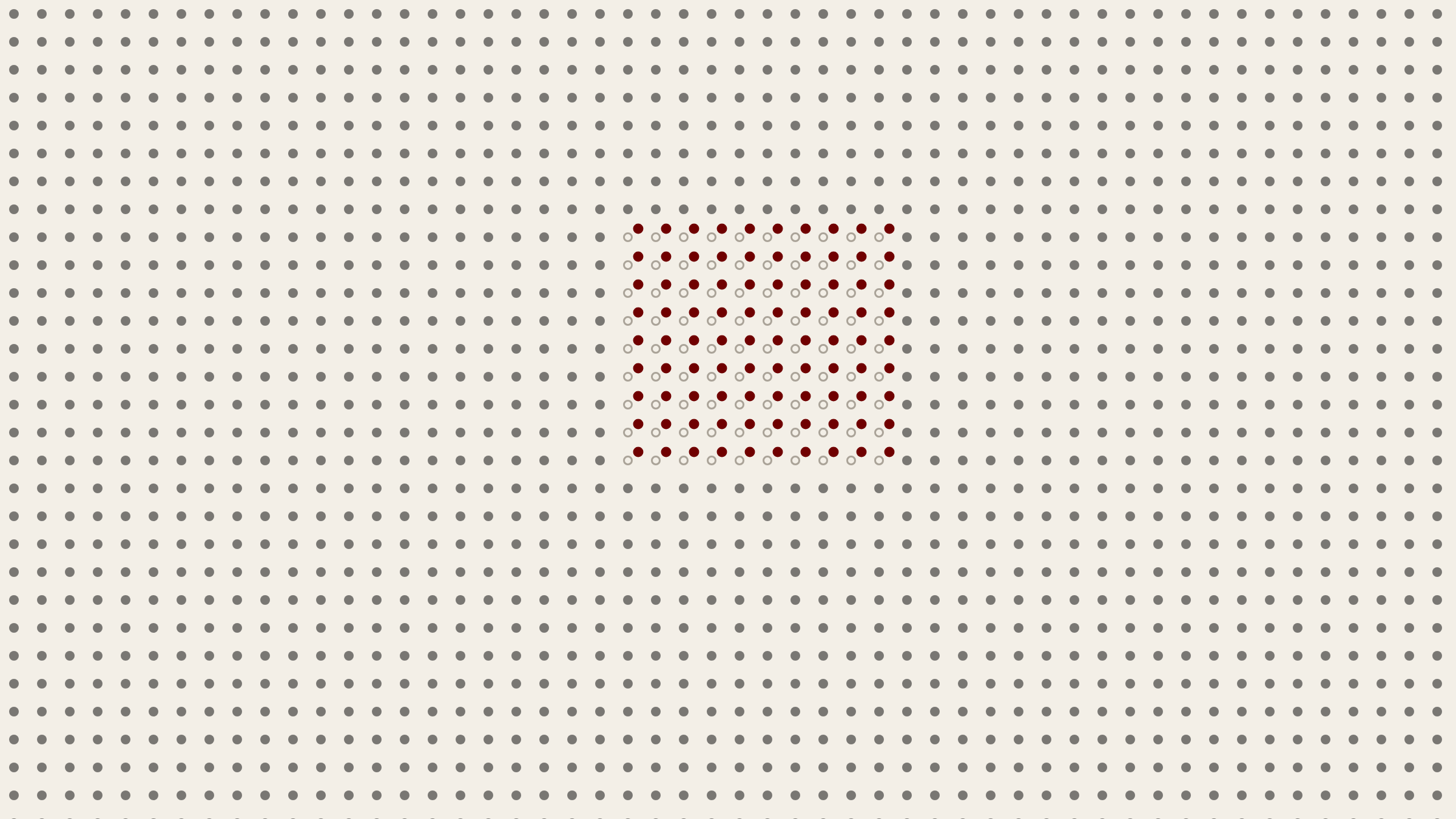 Una griglia regolare di punti in cui un blocco, in rosso, è stato spostato fuori posto.