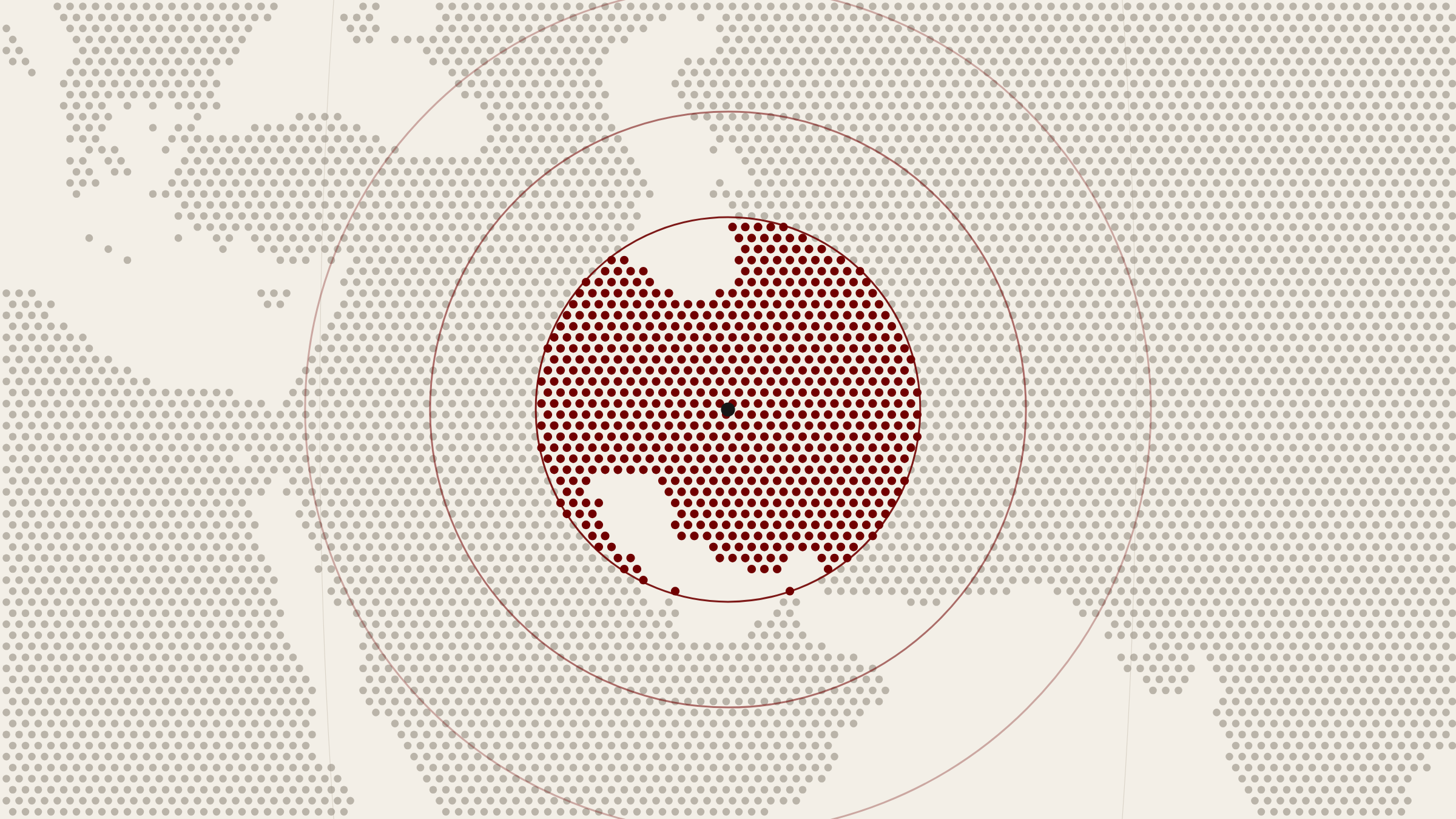 Globo a retino di punti, senza confini politici: un epicentro rosso indica l’area di cui si occupa la sezione.