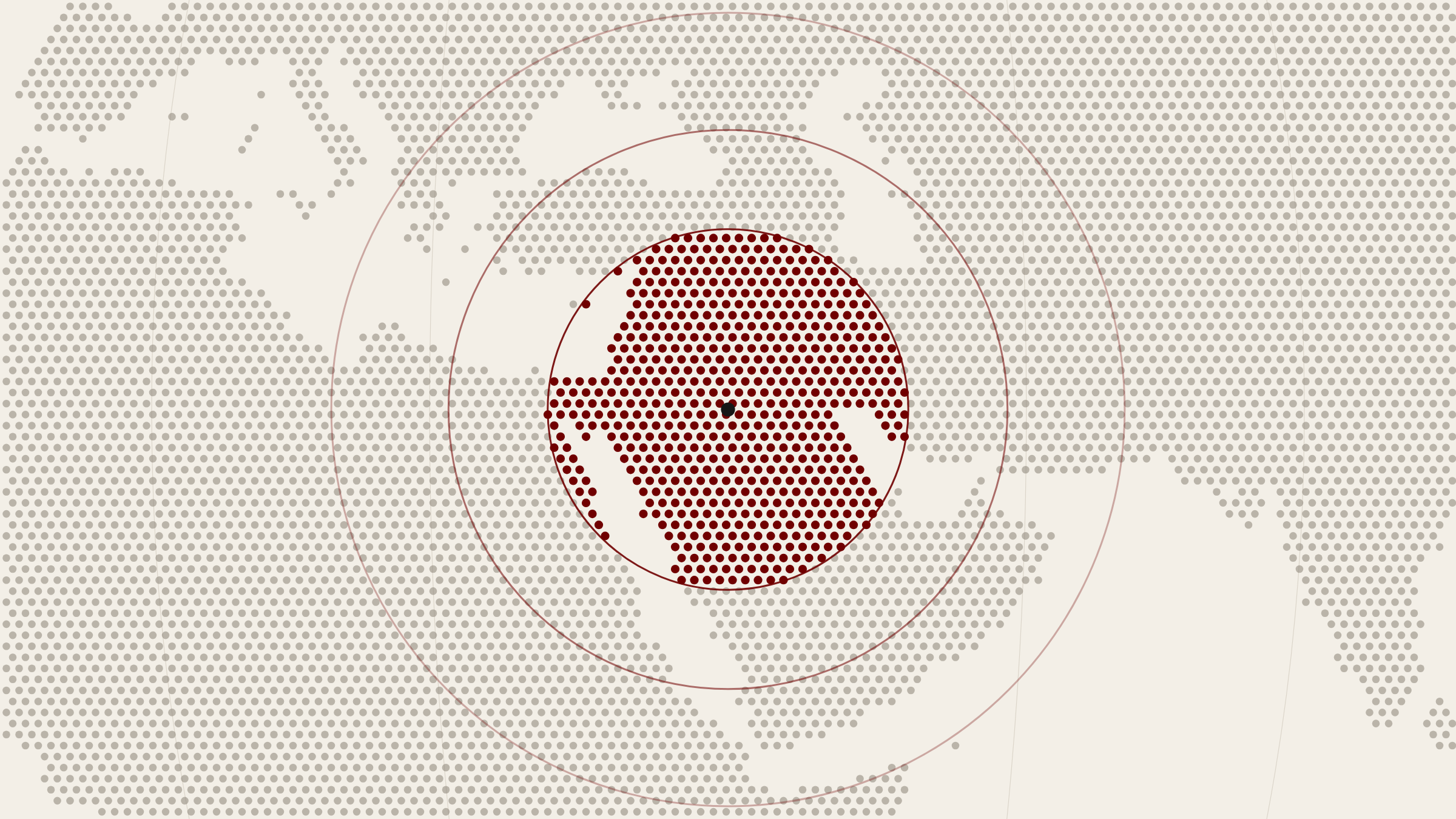 Globo a retino di punti, senza confini politici: un epicentro rosso indica l’area di cui si occupa la sezione.